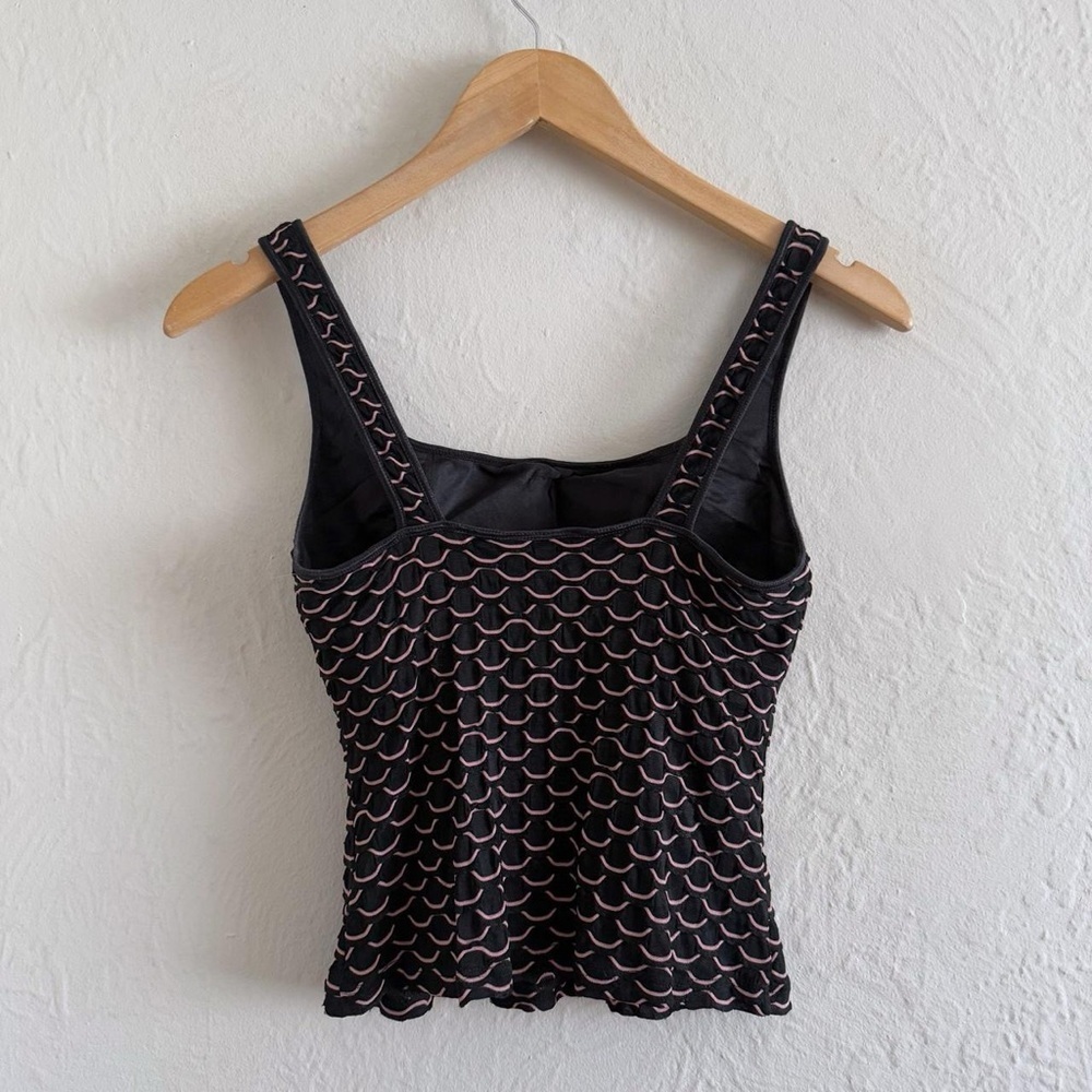 Papillon Black Black & Pink Scalloped Tank Top Size S - Picture 4 of 4